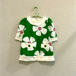 Green gap baby dress size two years white flower pattern green and gold buttons